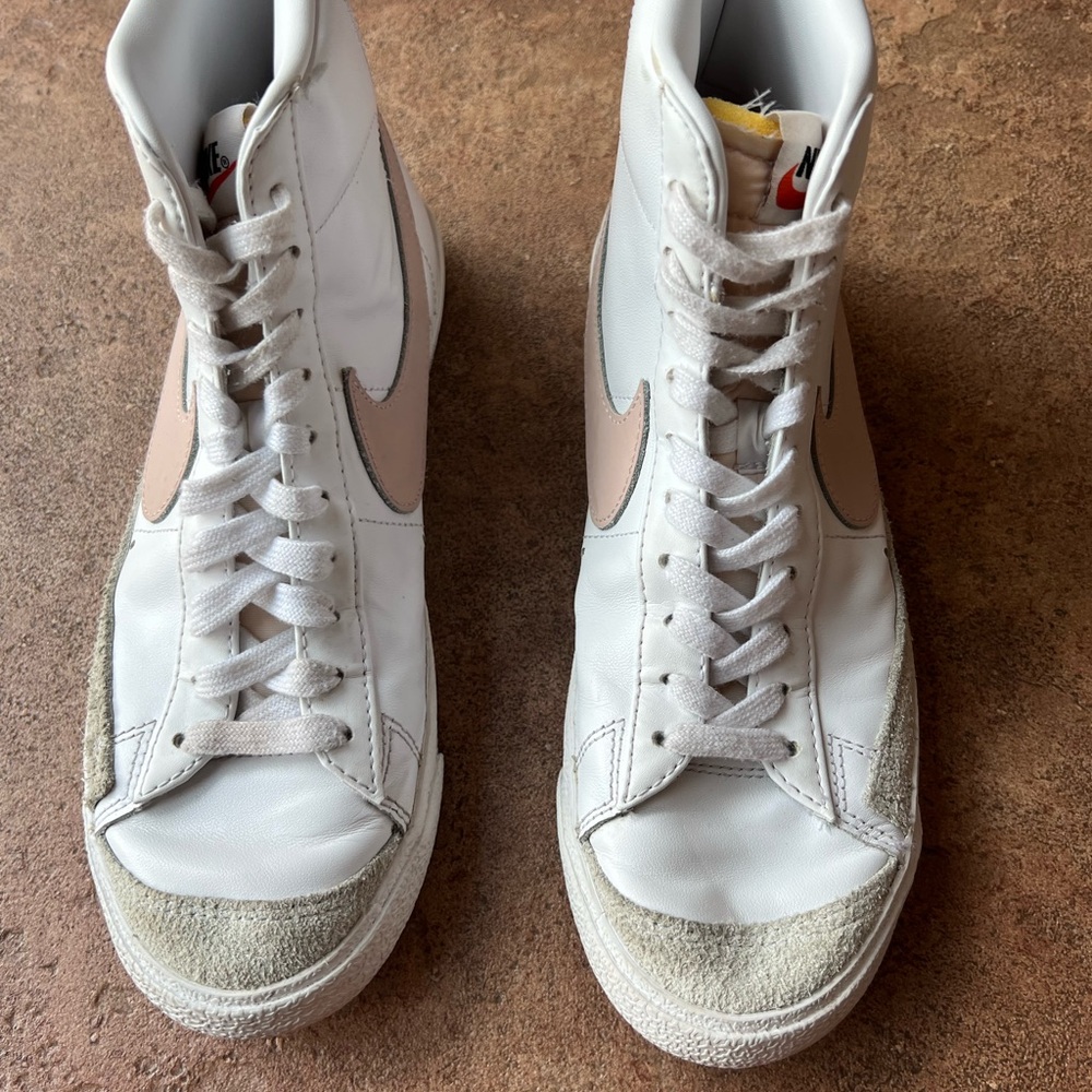 Nike White and Light Pink High-Top Sneakers